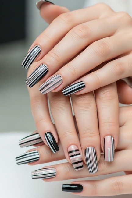 Glossy Finish Striped Nail Designs for Polished Appearance