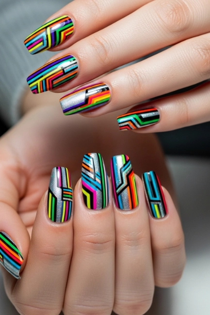 Abstract Striped Nail Art for Artistic and Creative Expression