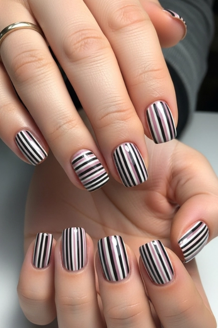Striped Nail Designs for Short Nails with Stylish Illusion Effects