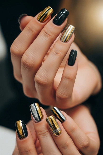 Luxury Inspired Gold and Silver Stripe Nail Styling Trends