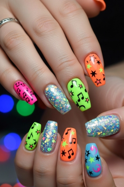 Festival and Party Inspired Whimsical Nails with Bright and Vibrant Themes