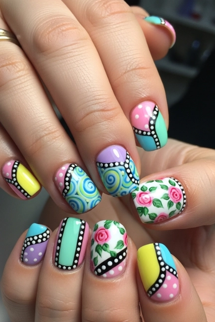 Mixed Pattern Combination Ideas That Make Whimsical Nails Visually Exciting