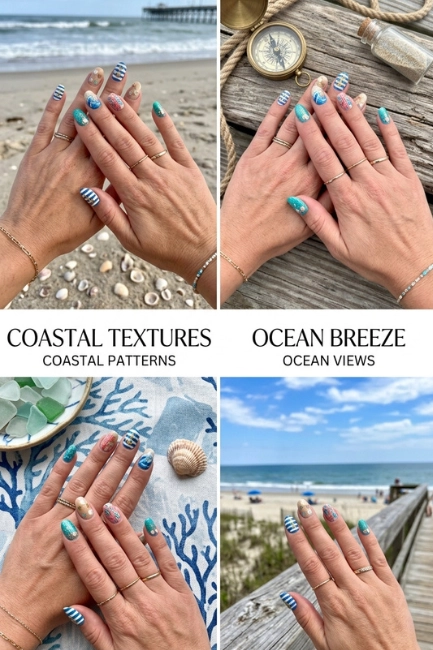 Mixed Pattern Coastal Nails for a Creative Look