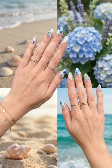 Floral Coastal Nail Art for a Fresh Mediterranean Touch