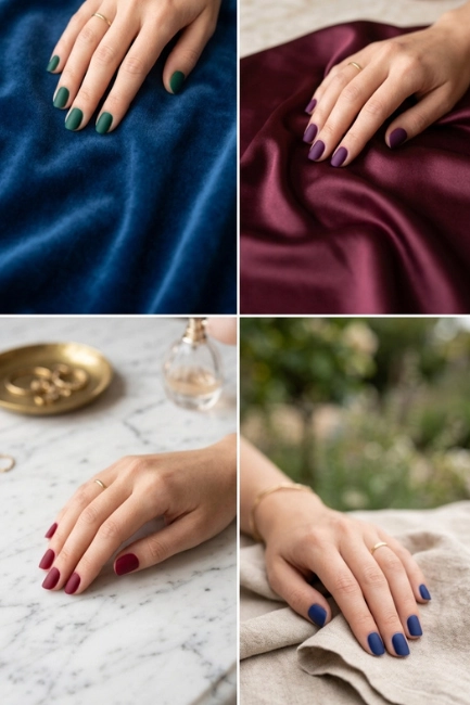 Matte Jewel Tone Nails for a Modern Festive Look