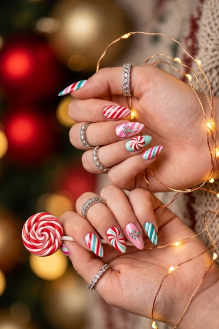 Candy Inspired Nail Art for Sweet Holiday Style