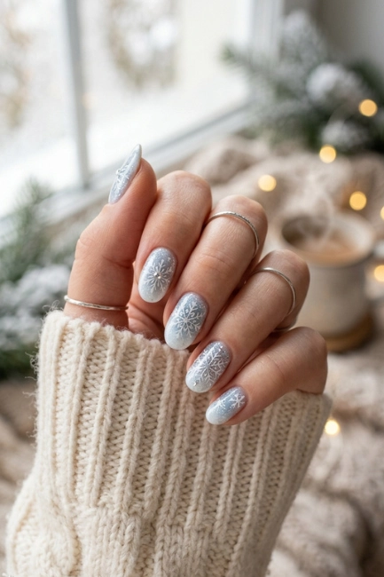Snowflake Nail Art for Elegant Winter Style