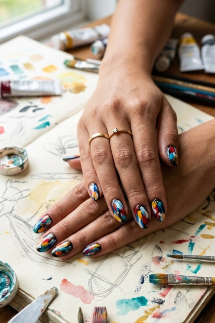 Abstract Brush Stroke Nails for an Artistic Finish