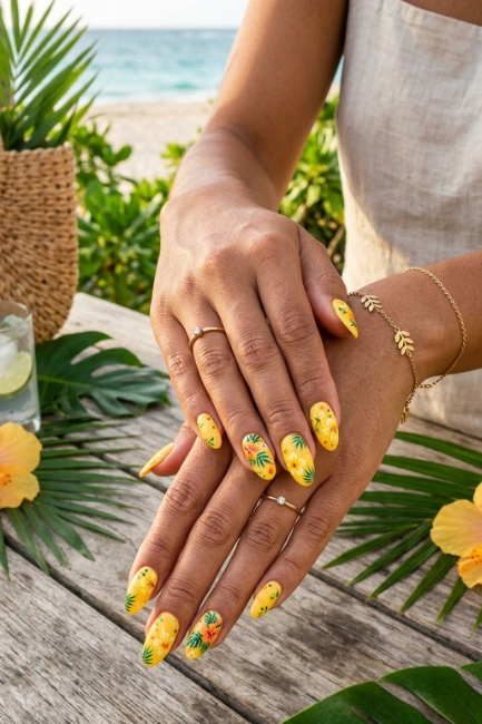 Yellow Floral Nails for a Bright Summer Look