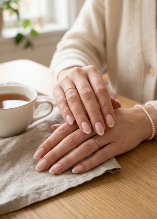 French Tips Styled Softly for Understated Elegance