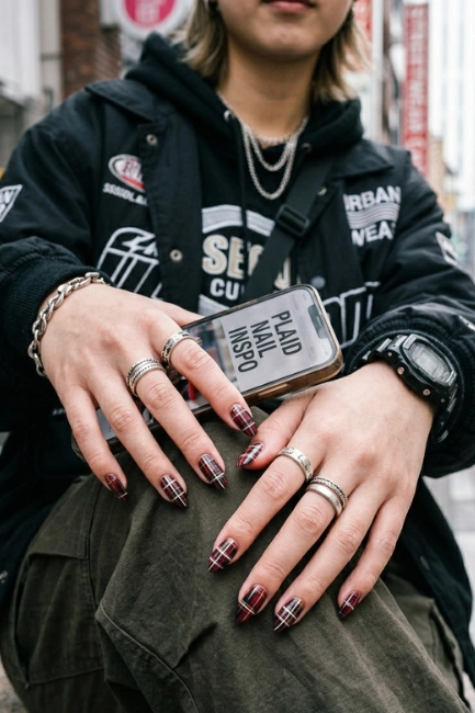 How to Style Plaid Nails with Modern Streetwear