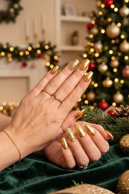 Gold Accent Nail Designs for a Luxurious Holiday Touch