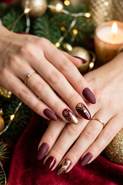 Matte and Glossy Combination Nails for Texture Contrast